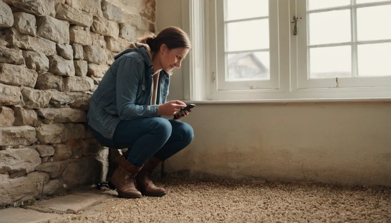 Homeowner photographing pest damage in a Brewster basement